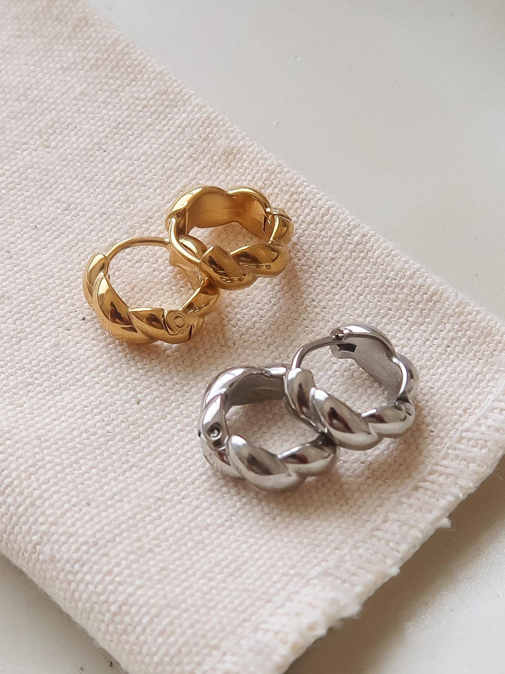 Brea 18K Gold Non-Tarnish Twisted Hoop Earrings