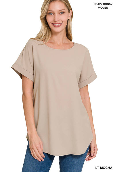 42POPS - .SI-15944 WOVEN HEAVY DOBBY ROLLED SLEEVE BOAT NECK TOP: LTNAVY-150221 / S