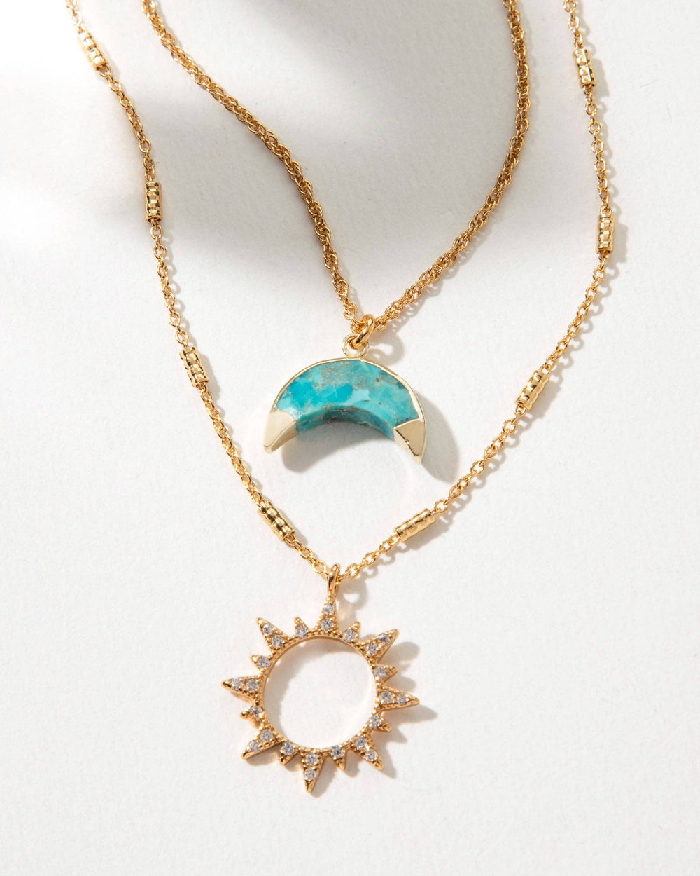 Gold Sun & Turquoise Moon Necklace Set