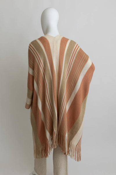 Striped Frayed Edge Ruana