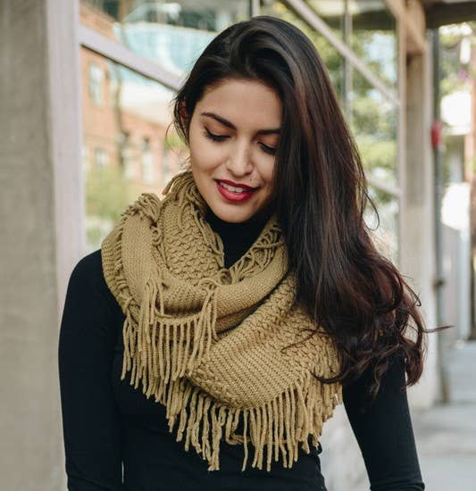Leto Accessories - Pointelle Fringe Infinity Scarf - Fall Favorite: Mocha