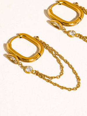 Lucienne 18K Gold Non-Tarnish CZ Chain Link Drop Earrings