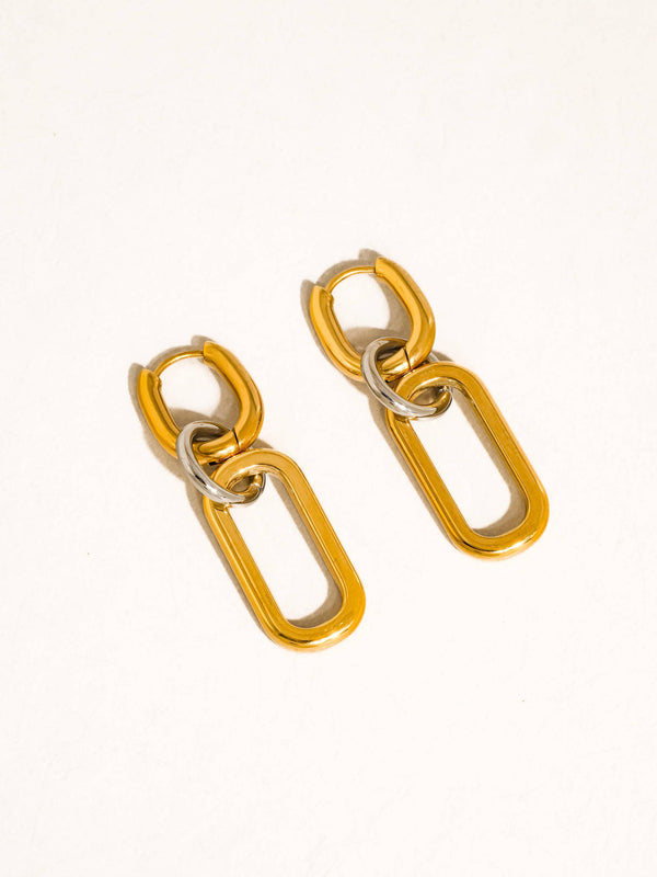 Viori 18K Gold Non-Tarnish Two Tone Link Earrings
