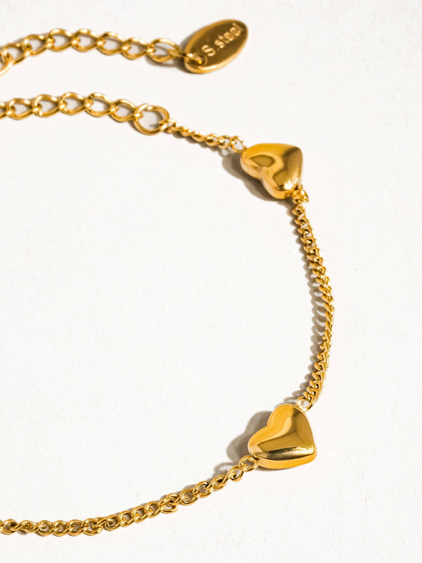 Flânerie by MAIQ - Vivre 18K Gold Non-Tarnish Petite Heart Bracelet, Necklace: Yellow Gold / Necklace
