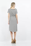 42POPS - SI-14590 Striped waist-tie midi dress: BlackWhite-69194 / S