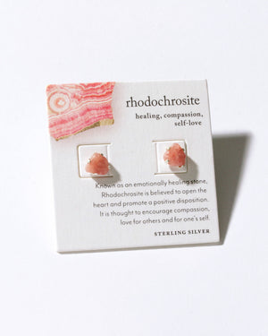 Raw Rhodochrosite Sterling Silver Post Earrings