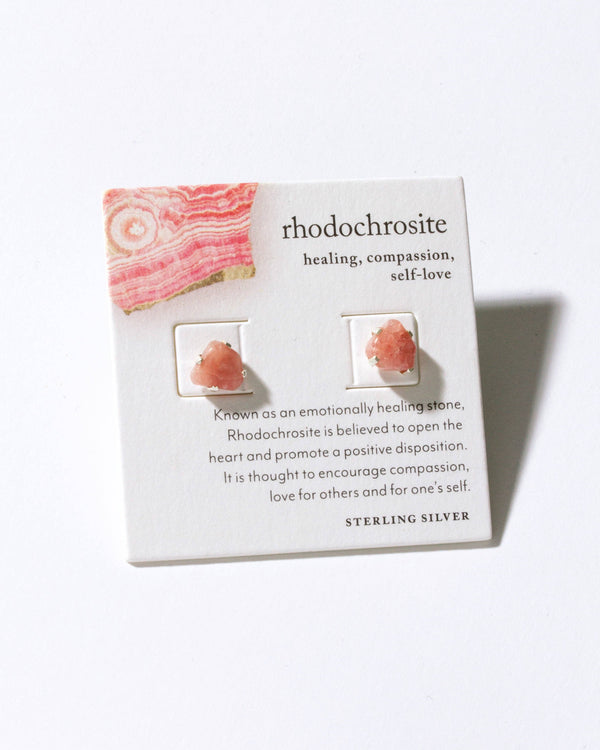 Raw Rhodochrosite Sterling Silver Post Earrings