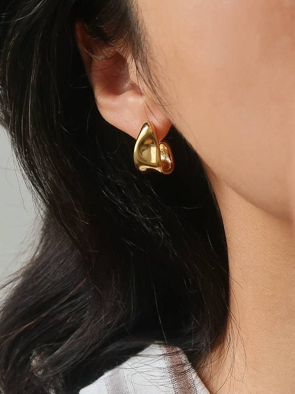 Ninelle Gold Non-Tarnish Sculpted Wave Hoop Earrings