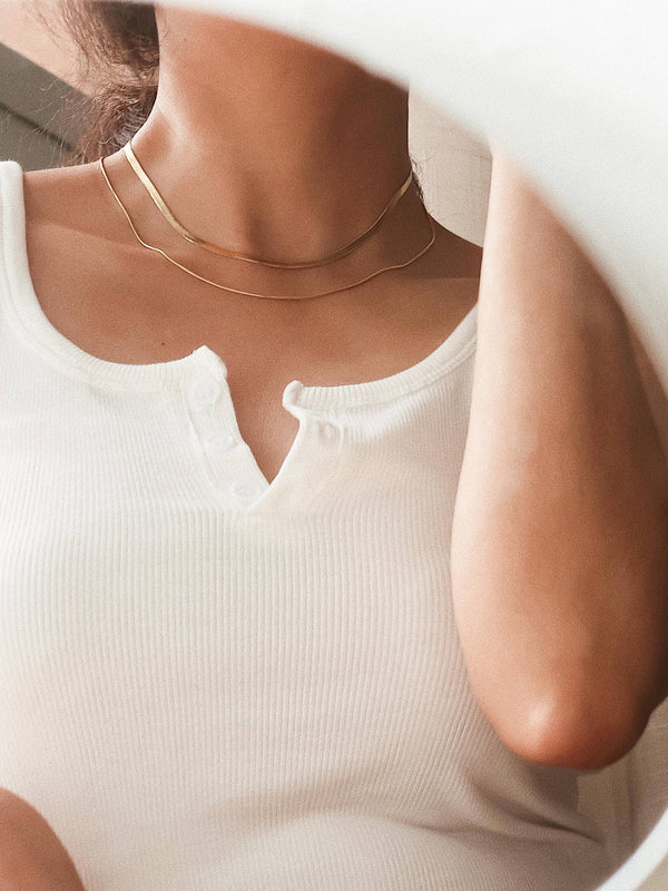 Jean 18K Gold Non-Tarnish Layered Flat Snake Chain Necklace
