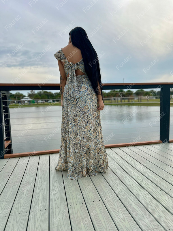 Open Front Ruffle Maxi Dress