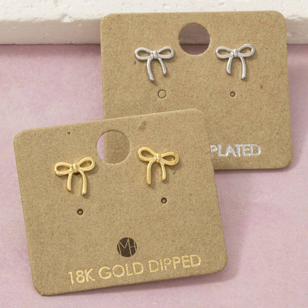 Fame Accessories - 18K Gold Dipped Polished Bow Stud Earrings
