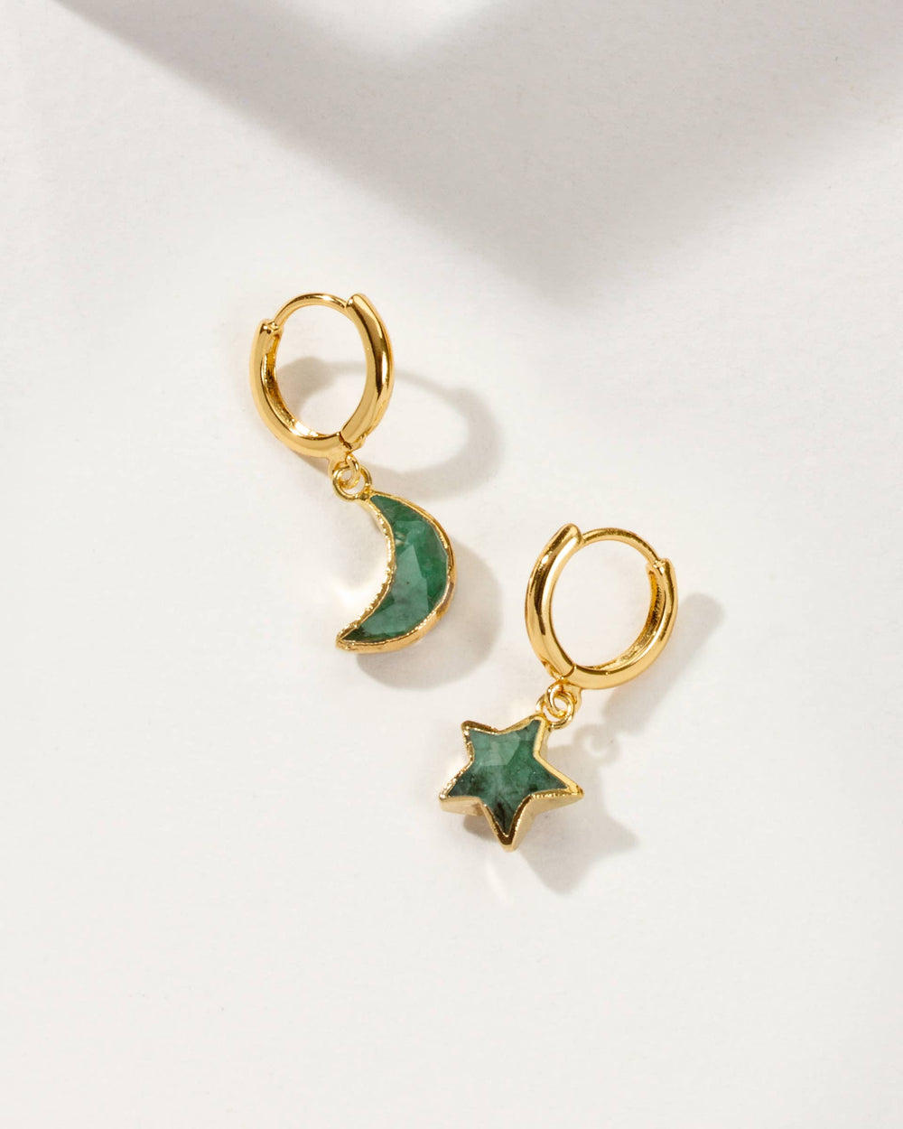Emerald Sky Gazing Moon & Star Hoop Earrings