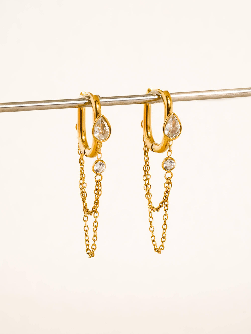 Lucienne 18K Gold Non-Tarnish CZ Chain Link Drop Earrings