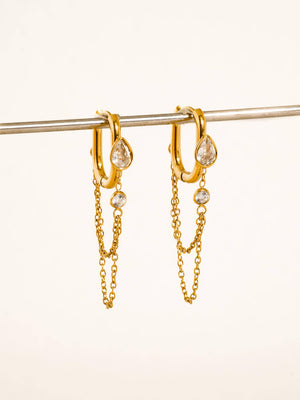 Lucienne 18K Gold Non-Tarnish CZ Chain Link Drop Earrings