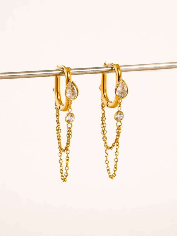 Lucienne 18K Gold Non-Tarnish CZ Chain Link Drop Earrings