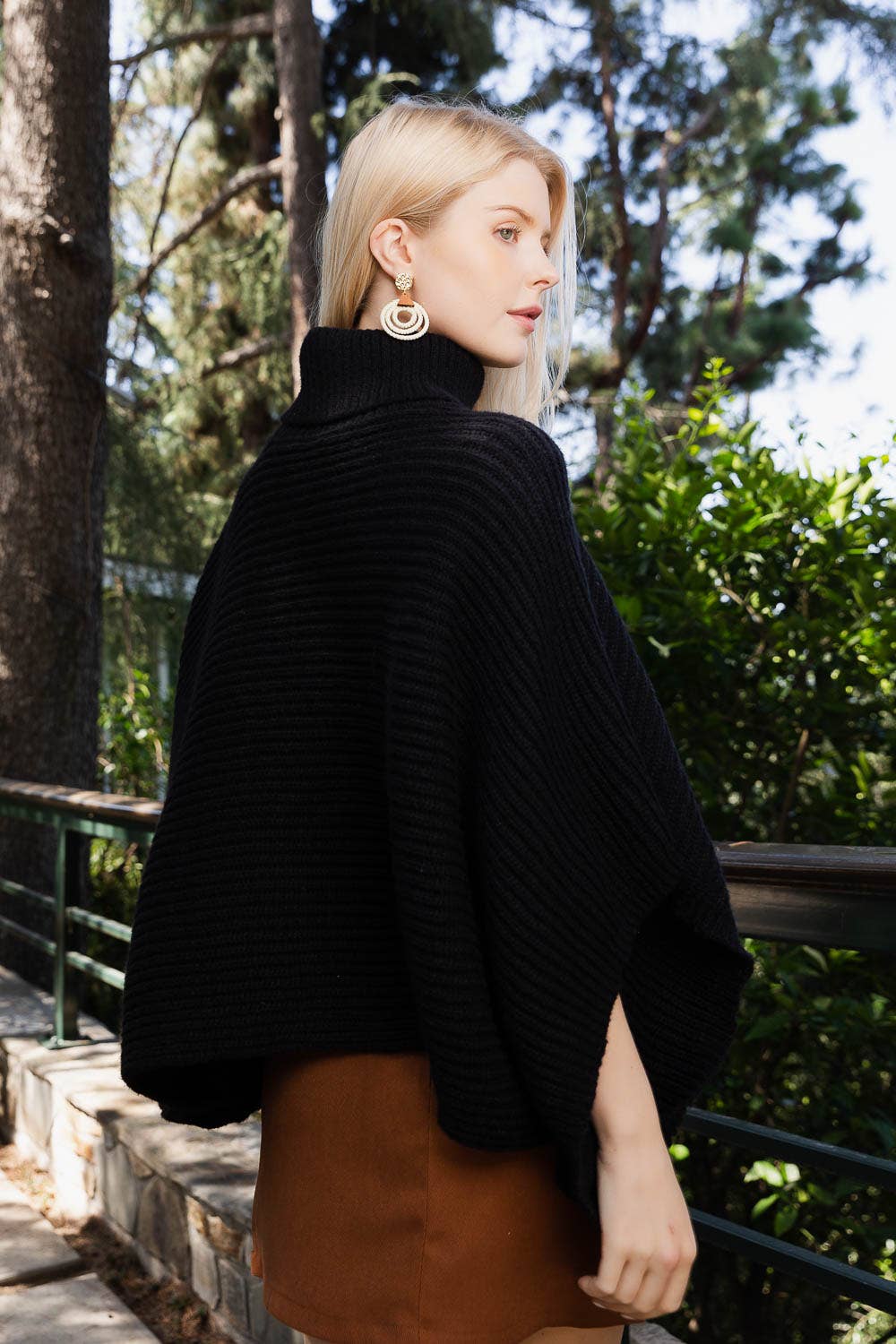 Black Knit Turtleneck Poncho