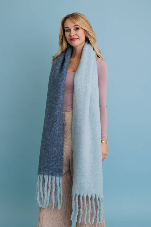 Autumn Hues Cozy Solid Two Tone Tassel Scarf