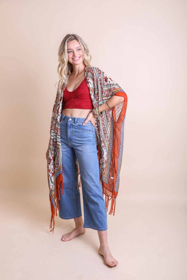 Terra Cotta Bohemian Diamond Tassel Kimono