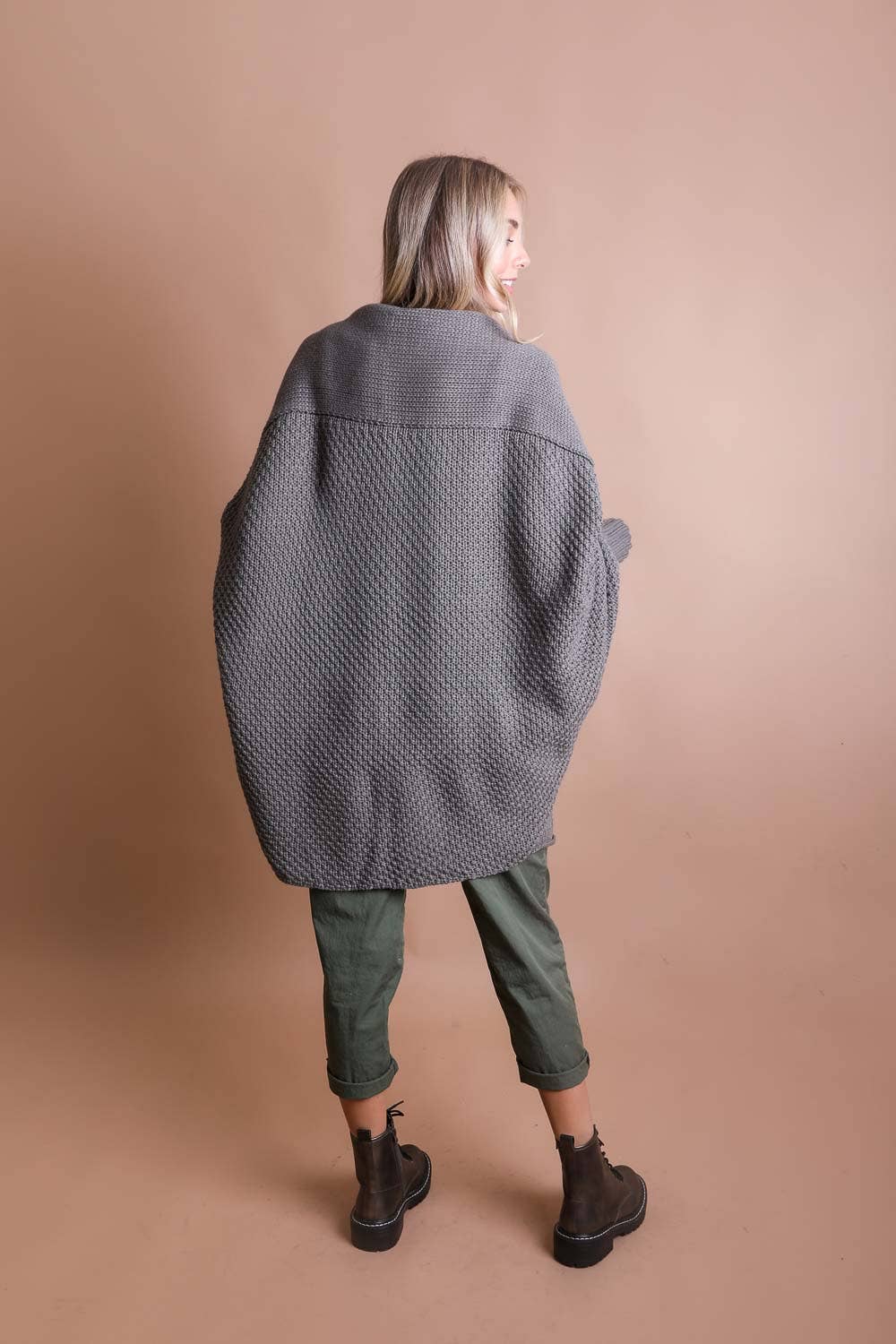 Gray Bat Sleeve Knit Cardigan