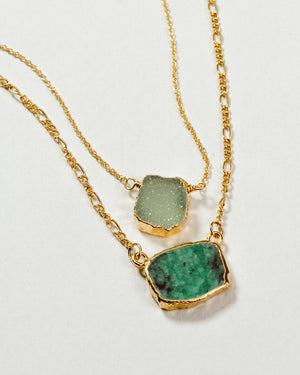 Power of Two Necklace Set - Druzy Quartz & Emerald