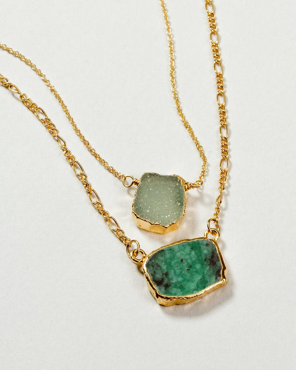 Power of Two Necklace Set - Druzy Quartz & Emerald
