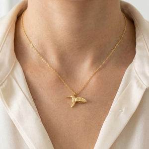 Fame Accessories - Gold Dipped Humming Bird Pendant Necklace