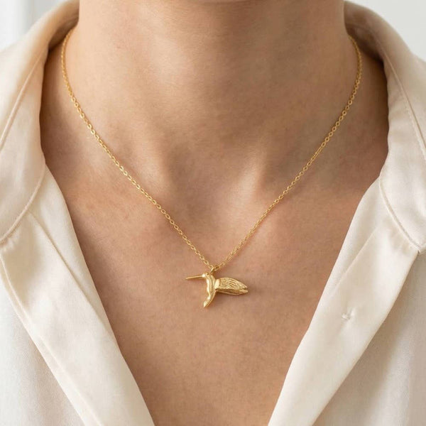 Fame Accessories - Gold Dipped Humming Bird Pendant Necklace