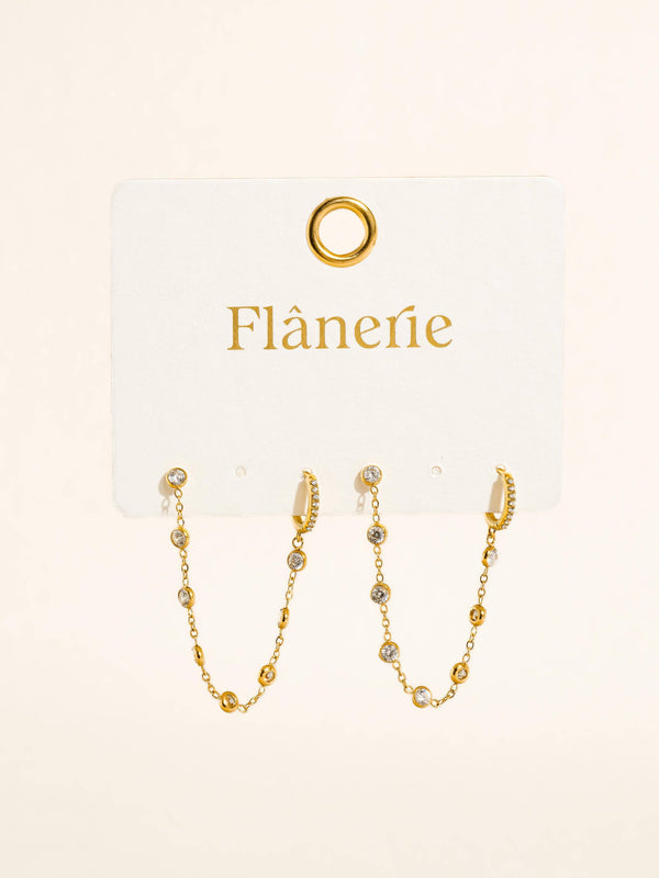 Flânerie by MAIQ - Daffira 18K Gold Non-Tarnish Crystal Chain Link Earrings