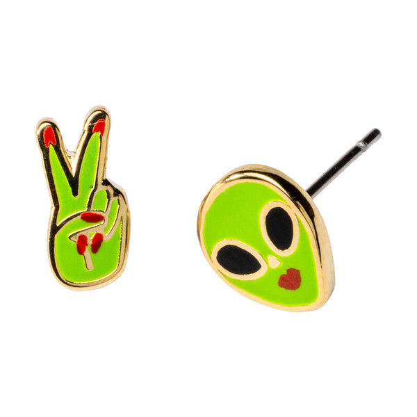 Yellow Owl Workshop - Alien Earrings | Space Mismatched Gold Studs