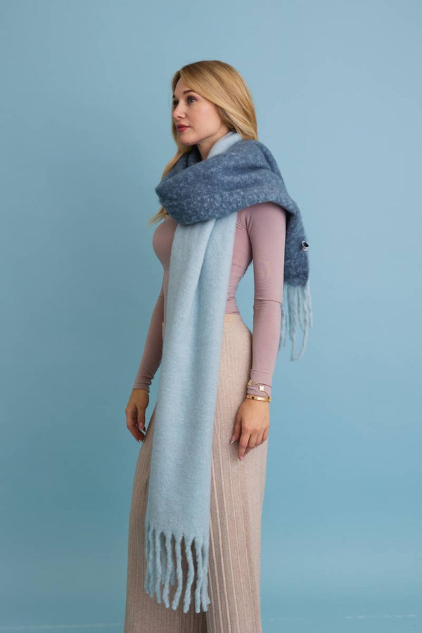 Autumn Hues Cozy Solid Two Tone Tassel Scarf