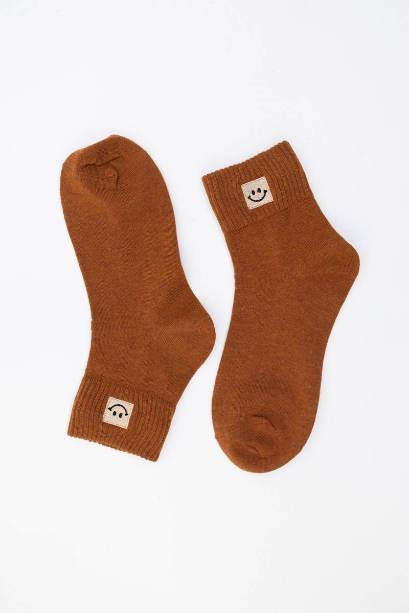 Rust Happy Feet Embroidered Socks