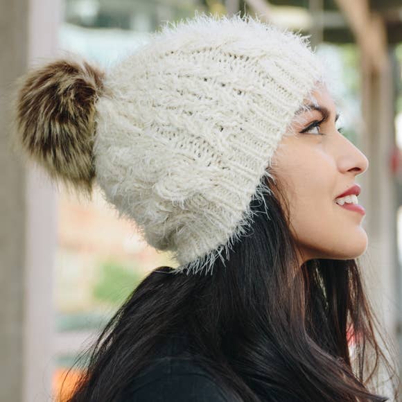Cable Knit Pom Pom Beanie