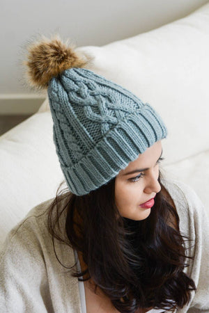 Leto Accessories - Fur Pom Knit Beanie - Ideal for Winter Adventures 🏂: Pine