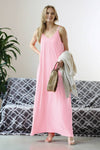 42POPS - ,.. V-NECK CAMI MAXI DRESS /w adjustable strap: L / LT GREY