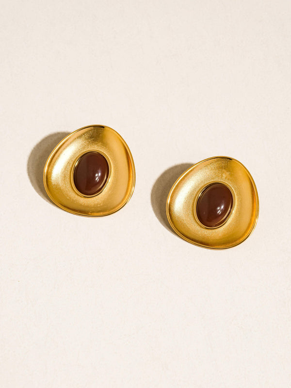 Vionnet 18K Gold Non-Tarnish Gemstone Oval Earrings