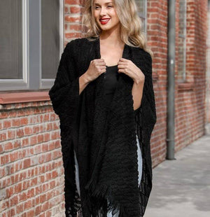 Leto Accessories - Soft Diagonal Knit Tassel Trim Ruana