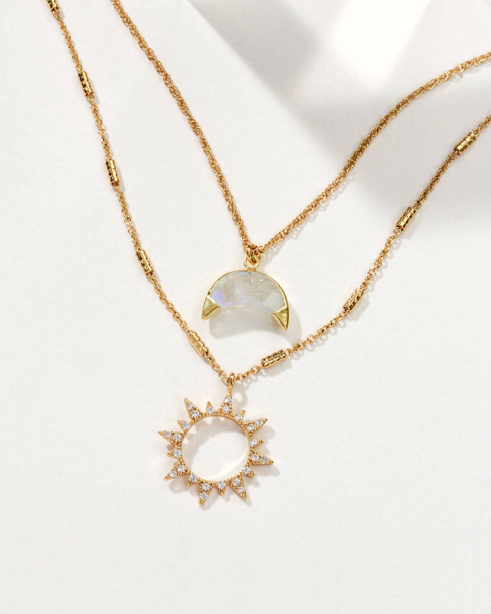 Golden Sun & Moonstone Moon Necklace Set