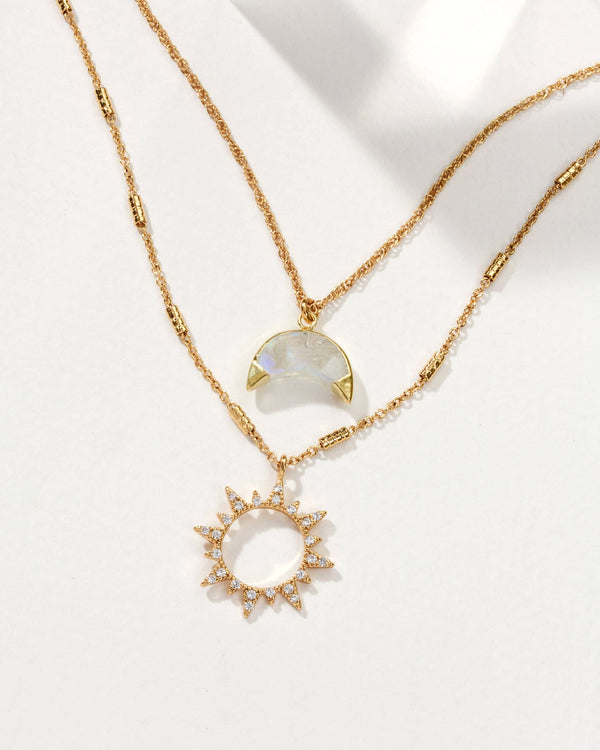 Golden Sun & Moonstone Moon Necklace Set