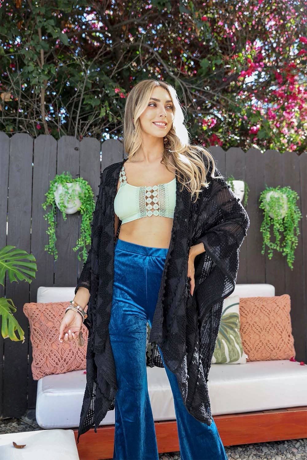 Embroidered Zig Zag Soft Kimono