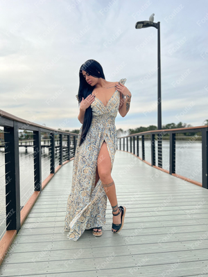 Open Front Ruffle Maxi Dress