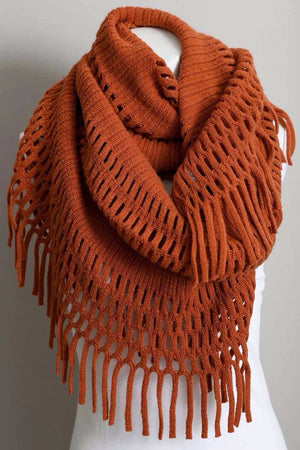 Autumn Tassel Fringe Knit Infinity Scarf