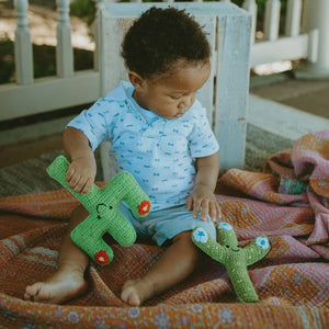 Pebble - Green Cactus Rattle – Handmade Organic Cotton Baby Toy