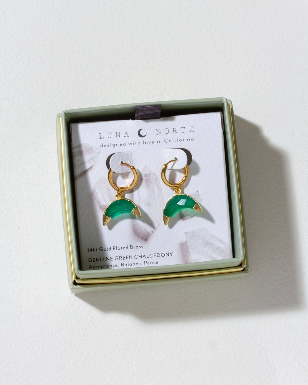 Green Chalcedony Crescent Huggie Hoop Earrings