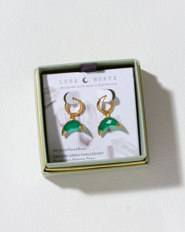 Green Chalcedony Crescent Huggie Hoop Earrings