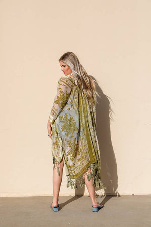 Leto Accessories - Western Velvet Mesh Tapestry Tassel Kimono