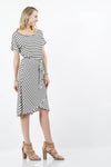 42POPS - SI-14590 Striped waist-tie midi dress: BlackWhite-69194 / S