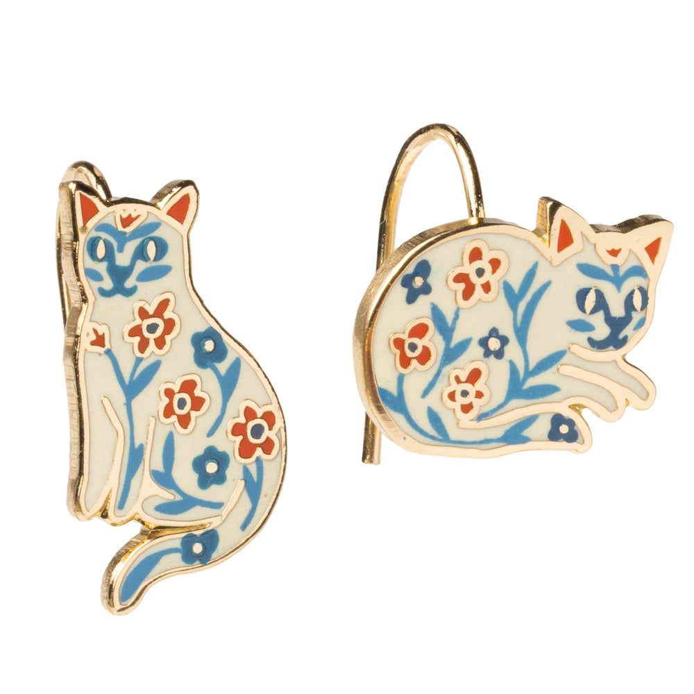 Yellow Owl Workshop - Floral Cat Drop Earrings | Gold Jewelry Cat Lover Gift