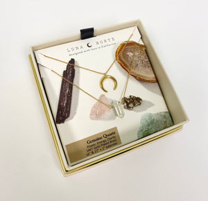 Clear Quartz + Golden Moon Necklace Set