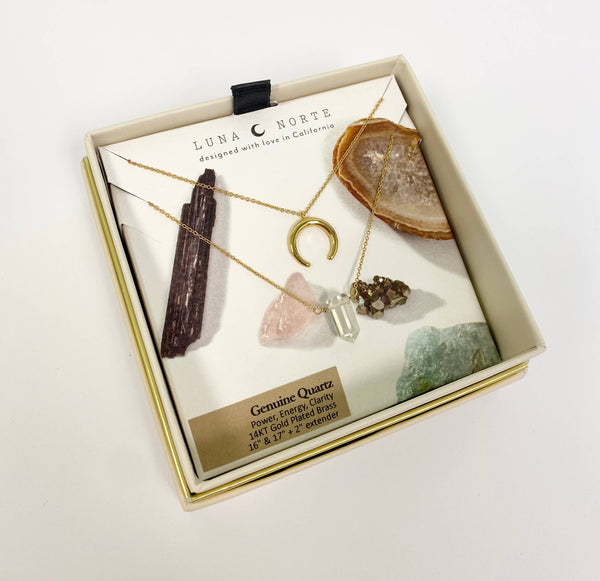 Clear Quartz + Golden Moon Necklace Set