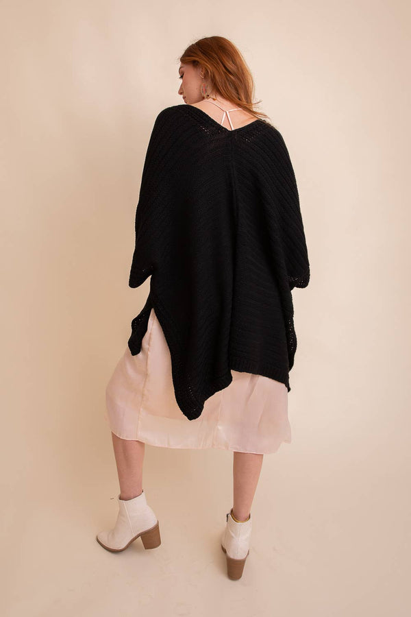Black Ridged Rib Knit Ruana
